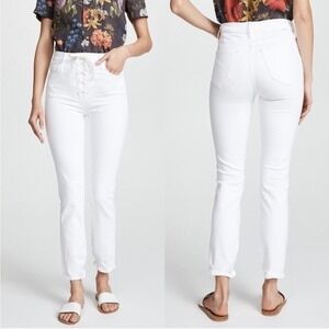 Mother Superior White Denim High Waisted Lace Up Dazzler Ankle Chew Jeans 29
